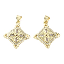 Настоящее золото 18K Латунные микропаве прозрачные подвески с фианитом, ведьмы узел викканский символ прелести, реальный 18 k позолоченный, 24.5x21.5x2.5 мм, отверстие : 4x3.5 мм