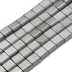 Silver Electroplated Non-magnetic Synthetic Hematite Beads Strands, Square, Matte Style, 2-Hole, Silver, 6x6x3mm, Hole: 1.2mm, about 69pcs/strand, 15.55 inch(39.5cm)