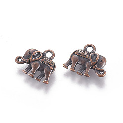 Red Copper Vintage Elephant Charms, Tibetan Style Alloy Charms, Cadmium Free & Nickel Free & Lead Free, Red Copper, 12x14x2.5mm, Hole: 1mm