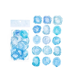 Deep Sky Blue 30Pcs 15 Styles PET Flower Wax Seal Stickers, Self Adhesive Sealing Wax Stamp Stickers for Wedding Invitations Valentine's Day Envelope Cards Gift Wrapping Scrapbooking, Deep Sky Blue, Packing: 130x80x3.5mm, 2pcs/style