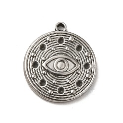 Stainless Steel Color 304 Stainless Steel Pendant Rhinestone Settings, Flat Round with Evil Eye, Stainless Steel Color, Fit for 1.6mm Rhinestone, 23.5x21x3mm, Hole: 1.8mm
