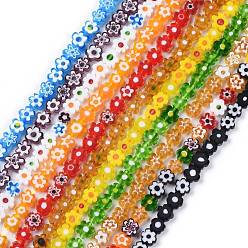 Coloré Main millefiori perles de verre brins, fleur, colorées, 6.4~9x3.2mm, trou: 1mm, environ 56 pcs/chapelet, 15.75'' (40 cm)