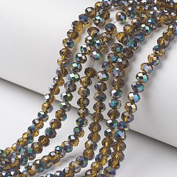 Goldenrod Electroplate Transparent Glass Beads Strands, Half Multi-color Plated, Faceted, Rondelle, Goldenrod, 3x2mm, Hole: 0.8mm, about 150~155pcs/strand, 15~16 inch(38~40cm)