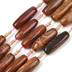 (224) Цвет бронзы Олимп внутри цвета Природные пожары треск агат бисер нитей, окрашенная и подогревом, баррель, 39~41x13~14 мм, отверстие : 2.5 мм, около 8 шт / нитка, 15.35''~16.14'' (39~41 см)