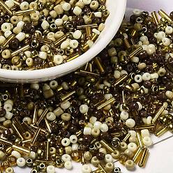 Gold Opaque & Transparent Inside Colours Glass Seed Beads, Round Hole, Round & Tube, Gold, 1.5~9x2~3x2~3mm, Hole: 0.8~1mm, about 450g/bag