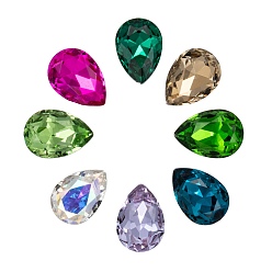 Mixed Color Pointed Back Glass Rhinestone Cabochons, Faceted, teardrop, Mixed Color, 14x10x4.5mm