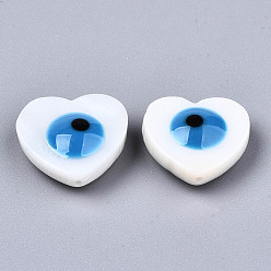Dodger Blue Natural Freshwater Shell Beads, with Enamel, Enamelled Sequins, Heart with Evil Eye, Dodger Blue, 14.5~15.5x15.5x6mm, Hole: 0.8mm