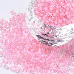 Pink 8/0 Glass Seed Beads, Inside Colours, Hot Pink Lined, about 3mm in diameter, hole: 0.8mm, about 10000pcs/bag