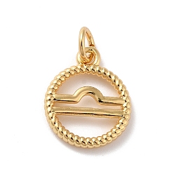 Libra Brass Charms, Cadmium Free & Lead Free, Real 18K Gold Plated, Ring with Twelve Constellations, Libra, 14.5x12x2mm, Hole: 3.4mm