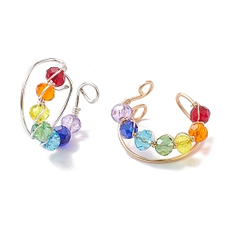 Mixed Color 2Pcs Colorful Glass Cuff Earrings, with Copper Wire, Mixed Color, 17.5x11.5x19.5mm, 2pcs/set