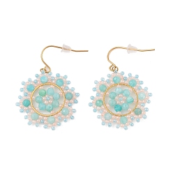 Flower Amazonite Ионное покрытие (ip) 316 серьги с подвесками из нержавеющей стали, серьги из стеклянных бусин и натурального цветка амазонита, цветок, 40x28.5 мм