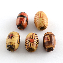 Mixed Color Printed Natural Wood Beads, Oval, Mixed Color, 12~13x8mm, Hole: 3.5mm, 3125pcs/1000g