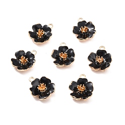 Black Alloy Enamel Pendants, Hibiscus Flower, Light Gold, Black, 23x19.5x6mm, Hole: 2mm