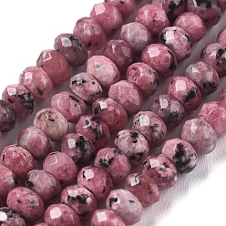 Pale Violet Red Dyed Natural Malaysia Jade Rondelle Beads Strands, Faceted, Pale Violet Red, 4x2~3mm, Hole: 1mm, about 115pcs/strand, 14 inch