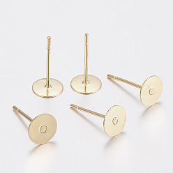 Real 24K Gold Plated 304 Stainless Steel Stud Earring Findings, Flat Round, Real 24k Gold Plated, 12x12mm, Pin: 0.8mm
