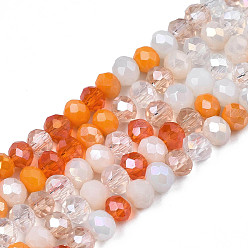 Dark Orange Opaque Glass Beads Strands, Imitation Jade Glass, Faceted Rondelle, Dark Orange, 3x2mm, Hole: 0.8mm, about 186~193pcs/strand, 17.13 inch~17.32 inch(43.5cm~44cm)