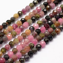 Tourmaline Natural Tourmaline Beads Strands, Faceted, Round, 4mm, Hole: 1mm, about 86~100pcs/strand, 15.1~15.5 inch(38.5~39.5cm)