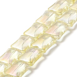 Pale Goldenrod Electroplate Glass Beads Strands, Rainbow Plated, Bamboo Joint, Pale Goldenrod, 12x10x5.5mm, Hole: 1mm, about 49pcs/strand, 24.02''(61cm)