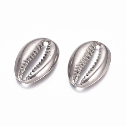 Stainless Steel Color 304 Stainless Steel Pendants, Cowrie Shell Shape, Stainless Steel Color, 19x13x3mm, Hole: 3x15mm