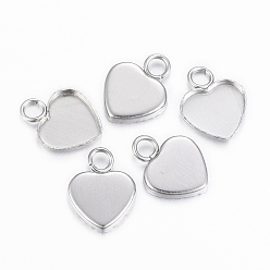 Stainless Steel Color 304 Stainless Steel Pendant Cabochon Settings, Plain Edge Bezel Cups, Heart, Stainless Steel Color, Tray: 9.5x8mm, 13x10x1.5mm, Hole: 2.5mm