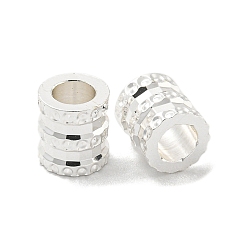 Серебро Латуни европейского бисера, бусины с большим отверстием, долговечный, без свинца и без кадмия, Рифленые бусины, колонка, серебряные, 7x6 мм, отверстие : 4 мм