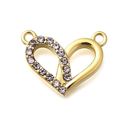 Cветлый Аметист Аb 304 подвески из нержавеющей стали, со стразами, ионное покрытие (ip), сердце, реальный 14 k позолоченный, светлый аметист AB, 13x15x3 мм, отверстие : 1 мм