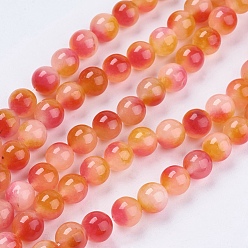 Camellia Two Tone Natural Jade Bead Strands, Dyed, Round, Camellia, 8mm, Hole: 1mm, about 48pcs/strand, 14.9 inch