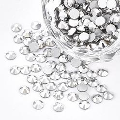 Jet Metallic Silver Glass Flat Back Rhinestone Cabochons, Back Plated, Faceted Half Round, Jet Metallic Silver, SS20, 4.6~4.8x2mm, about 1440pcs/bag