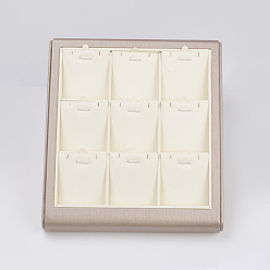 White PU Leather Jewelry Set Displays, with Board, Rectangle, White, 25x22x5cm
