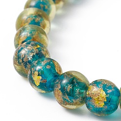 Dark Turquoise Handmade Gold Sand Lampwork Beads Strands, Round, Dark Turquoise, 9~10.5mm, Hole: 1.6~1.8mm, about 30pcs/strand, 26~29cm
