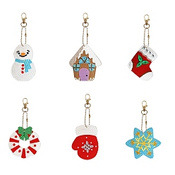 Mixed Shapes Christmas DIY Diamond Painting Keychain Kits, Including Acrylic Board, Keychain Clasp, Bead Chain, Resin Rhinestones Bag, Diamond Sticky Pen, Tray Plate and Glue Clay, Mixed Shapes, 110~150x70~100mm, 6pcs/set