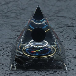 Obsidiana Pirámide de orgonita de resina, generador de energía de obsidiana, para el estrés reduce la meditación curativa atrae la riqueza decoración de la habitación de la suerte, 60x60x60 mm