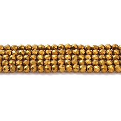 Golden Plated Electroplate Glass Beads Strands, Full Plated, Faceted Round, Golden Plated, 3x2.5mm, Hole: 0.7mm, about 149pcs/strand, 14.57''(37cm)