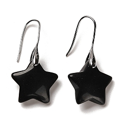 Обсидиан Серьги с подвесками в форме звезды из натурального обсидиана, серьги из платины и латуни с покрытием стойки, без кадмия и без свинца, 38.5x20 мм