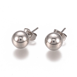 Stainless Steel Color 304 Stainless Steel Stud Earrings, Ball Stud Earrings, with Earring Backs, Stainless Steel Color, 19x8mm, Pin: 0.8mm