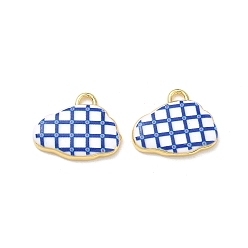 Blue Printed Brass Pendants, Cloud with Stripe Pattern Charms, Rack Plating, Long-Lasting Plated, Lead Free & Cadmium Free, Real 18K Gold Plated, Blue, 18x22x3.5mm, Hole: 3x2mm
