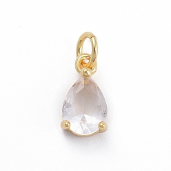 Clear Brass Micro Pave Cubic Zirconia Pendants, with Jump Ring, Teardrop, Rose Gold, Clear, 11.5x6.5x4mm, Hole: 3mm