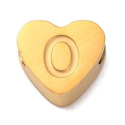 Letter O Ионное покрытие (IP) устойчиво к потускнению 304 шарики из нержавеющей стали, сердце с письмом, золотые, Письмо O, 7x8x3 мм, отверстие : 2 мм