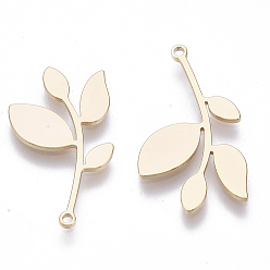 Real 18K Gold Plated Brass Pendants, Nickel Free, Leafy Branches, Real 18K Gold Plated, 24x14x1mm, Hole: 1.2mm