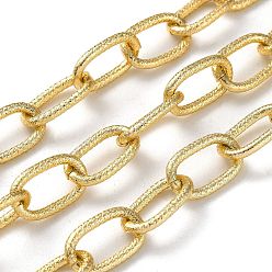 Light Gold Oxidation Aluminum Textured Cable Chains, Oval Link Chains, Unwelded, with Spool, Light Gold, 17x10x2mm, about 98.43 Feet(30m)/Roll