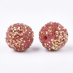 Red Acrylic Beads, Glitter Beads,with Sequins/Paillette, Round, Red, 12x11mm, Hole: 2mm