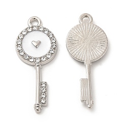 Белый Подвески из эмали и сплава, с кристально горный хрусталь, ключи с сердечками, платина, белые, 31x12.5x2 мм, отверстие : 1.8 мм