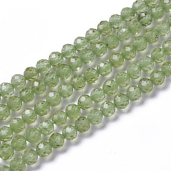 Peridot Natural Peridot Beads Strands, Faceted, Round, 3~3.5x2~3.5mm, Hole: 0.2mm, about 120~189pcs/strand, 16.2~16.4 inch(41.3~41.7cm)