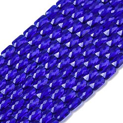 Королевский синий Прозрачные стеклянные бусины, прямоугольные, граненые, королевский синий, 7x4.5x3.5 мм, отверстие : 0.9 мм, около 79~80 шт / нитка, 21.65''~22.24'' (55~56.5 см)