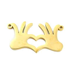 Golden 304 Stainless Steel Pendants, Laser Cut, Hand with Heart Charm, Golden, 15x26x1mm, Hole: 1.2mm