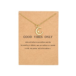 Луна Ожерелья с подвесками из латуни с прозрачным кубическим цирконием и микропаве, ожерелья из нержавеющей стали, золотые, Луна и звезды, 16.14~19.69 дюйм (41~50 см)