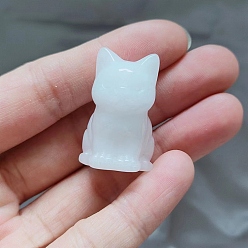 White Jade Natural White Jade Carved Healing Cat Figurines, Reiki Energy Stone Display Decorations, 20x18x30mm