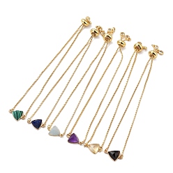 Mixed Material Natural & Synthetic Mixed Gemstone Link Slider Bracelets, with Real 18K Gold Plated Brass Box Chain, Faceted, Triangle, Inner Diameter: 0.31~2.87 inch(8~73mm)