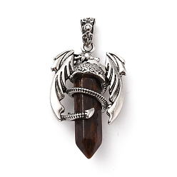 Mahogany Obsidian Natural Mahogany Obsidian Pointed Pendants, Faceted Bullet Charms, with Rack Plating Platinum Tone Alloy Dragon Findings, Cadmium Free & Lead Free, 39~41x24~25x13~14mm, Hole: 4x8mm