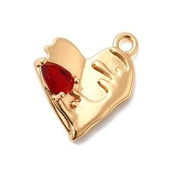 Красный Латунные микро проложить кубического циркония подвески, сердце, реальный 18 k позолоченный, красные, 17.5x15x4 мм, отверстие : 1.8 мм
